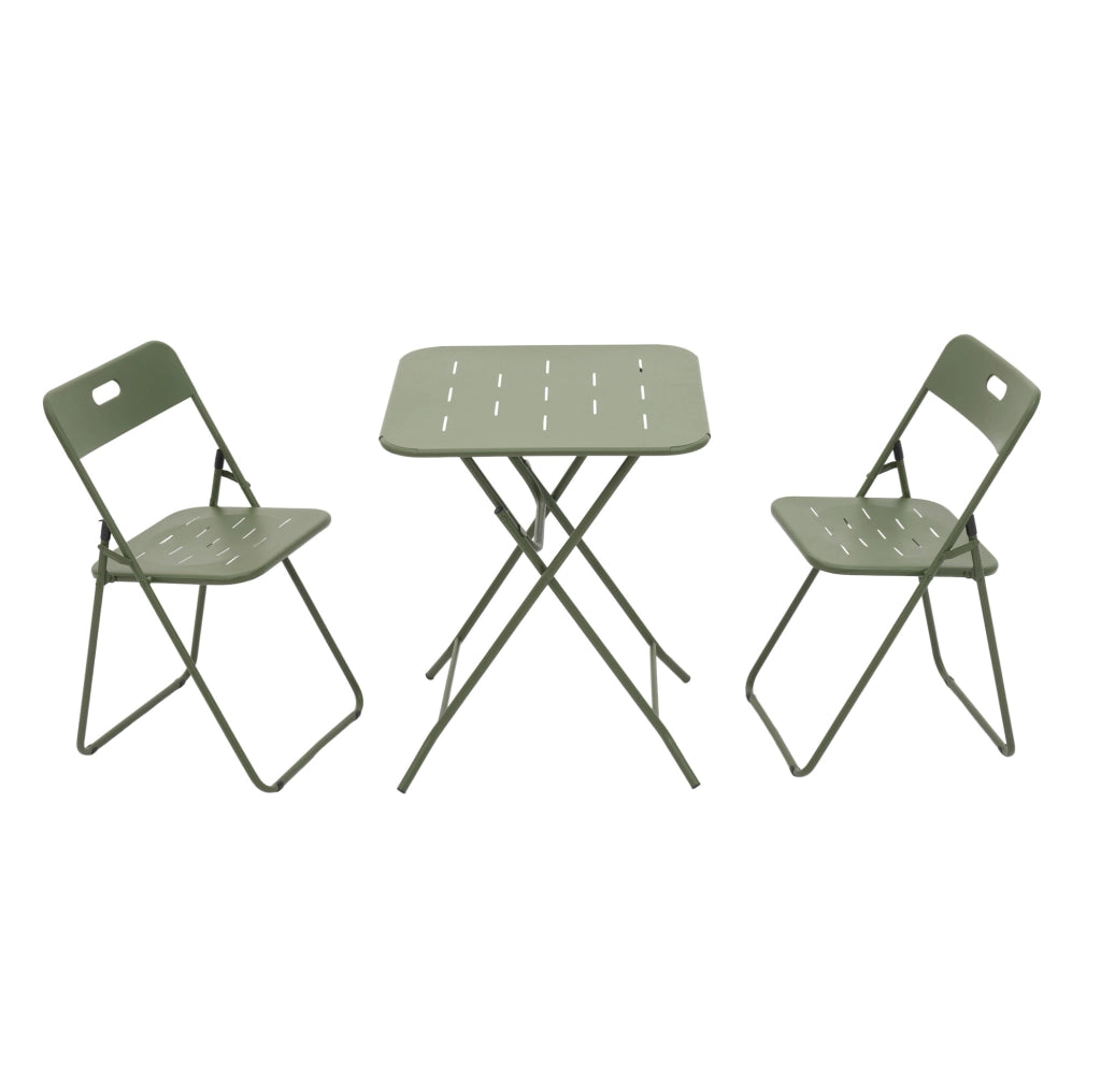 Set bistrot pieghevole da esterno 3 pezzi in acciaio verde
