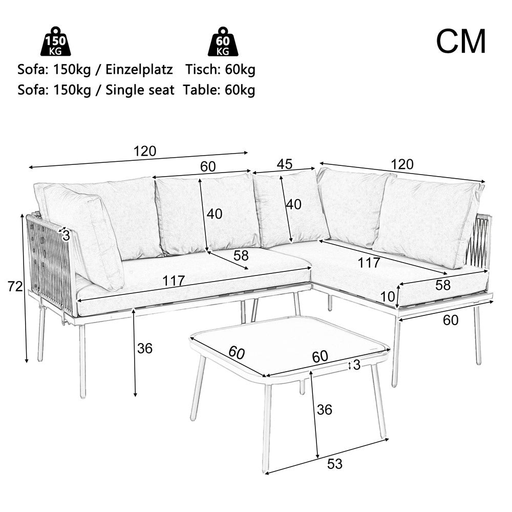 Set Divano da Giardino ad U 8 Posti con 2 Tavolini e Cuscini ¨C Xylo ¨C Ferro/Antracite
