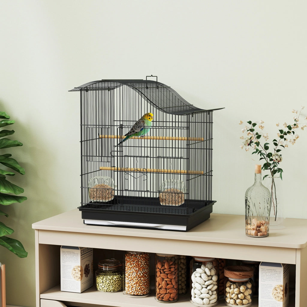 Gabbia per Uccelli 4 Porte con Ciotole e Posatoi ¨C zephmum ¨C Nero 47.5x36x54.5 cm