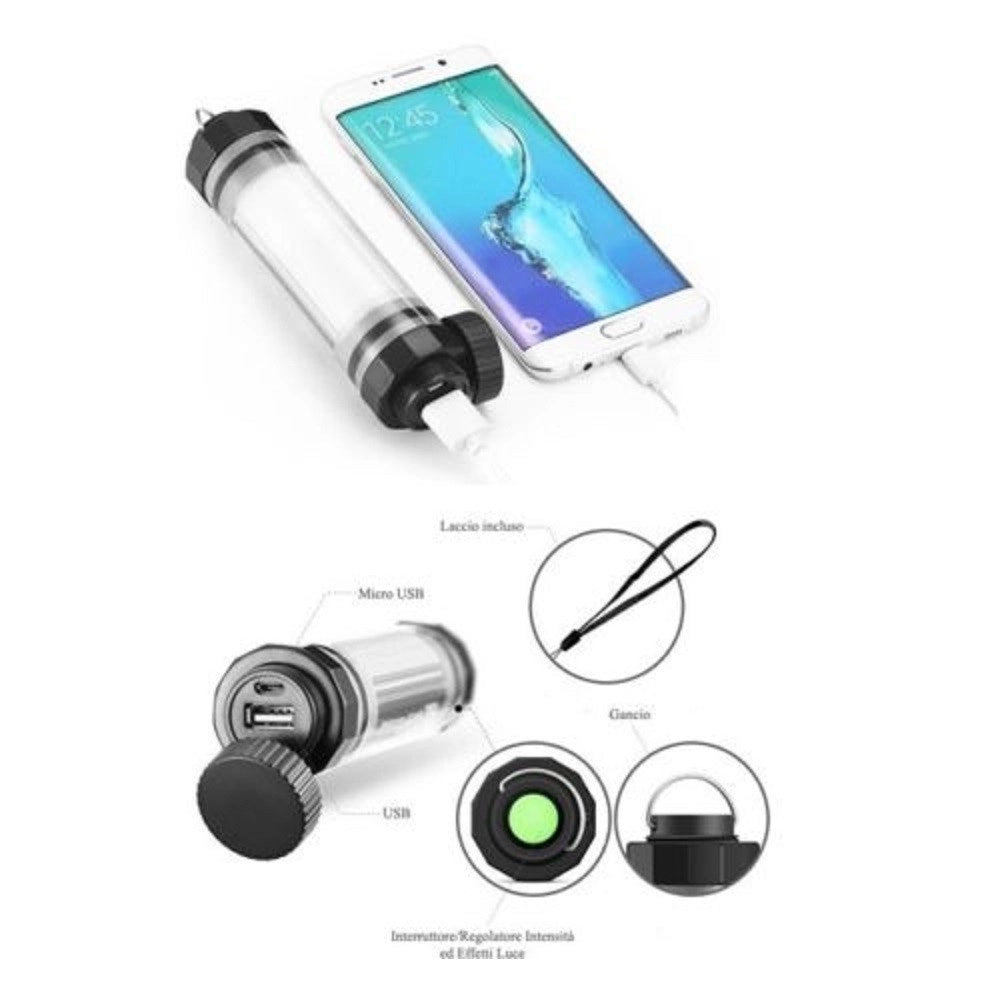 Trade Shop - Lanterna Led Torcia Portatile Lampada Emergenza Ricaricabile Usb Powerbank 10400mah -