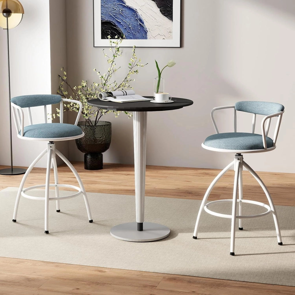 Set di 2 Sgabelli da Bar, Sgabelli Imbottiti con Schienale, Poggiapiedi e Struttura in Metallo, Portata 150 kg, Sedie Moderne per Isola da Cucina, Bar di Casa e Sala da Pranzo