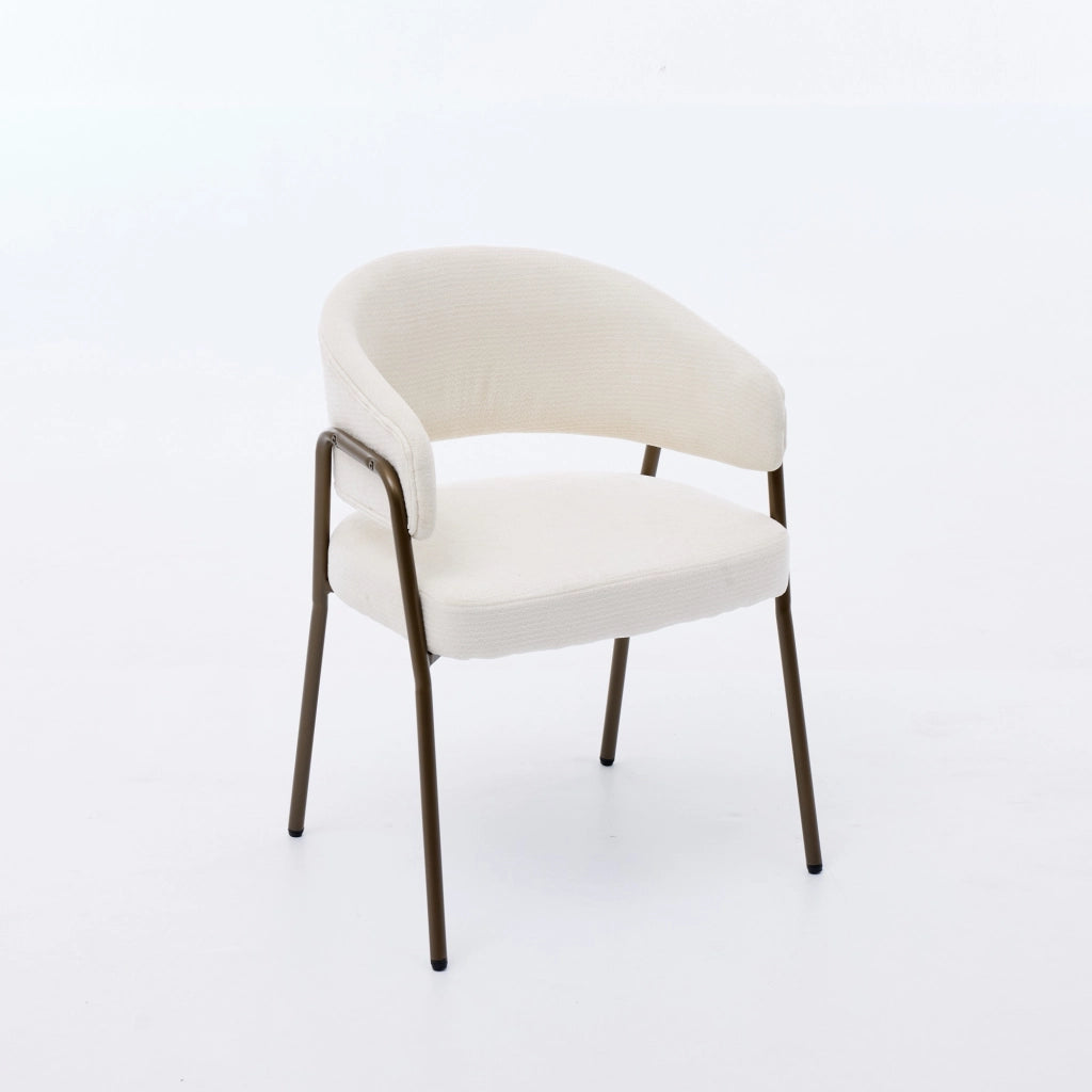 Sedia da Pranzo Imbottita con Braccioli ¨C MINIMAL ¨C Velluto Beige, Gambe in Metallo Ottone