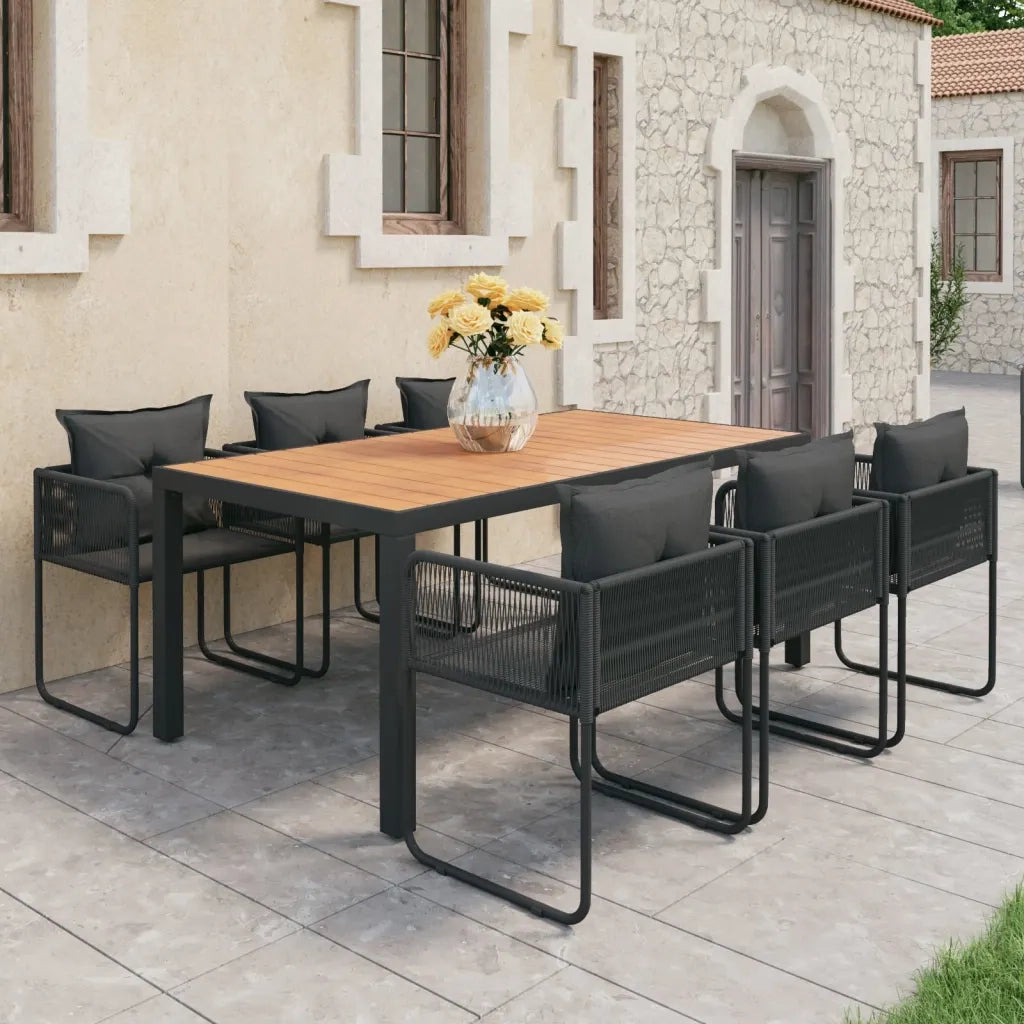 Set da Pranzo da Giardino 7 pz in Rattan PVC Nero e Marrone 3060110