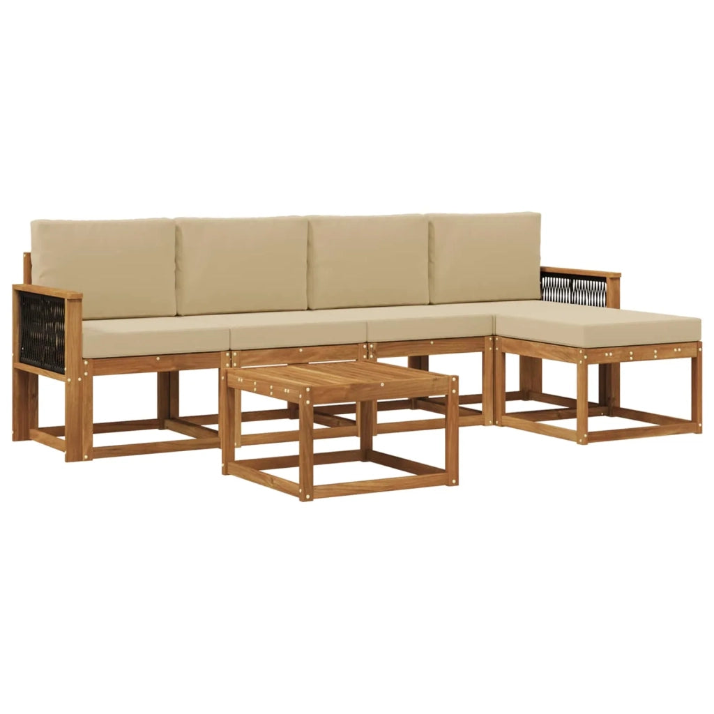 Set di divani da esterno 6 pcs Naturale e Beige Poliestere