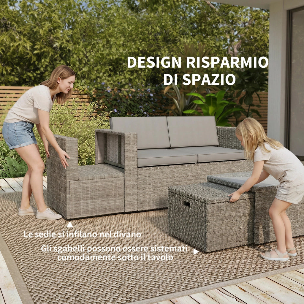 Set Giardino 6 Pezzi con Divano, Sedie, Tavolino e Pouf ¨C Zephmum ¨C Grigio Scuro, Polyrattan, Vetro
