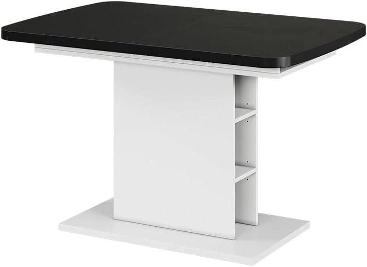 tavolo da pranzo allungabile Fenaro, Nero/bianco, 120 x 80 cm con scomparti aperti, estendibile per l'adattamento a diverse dimensioni del tavolo