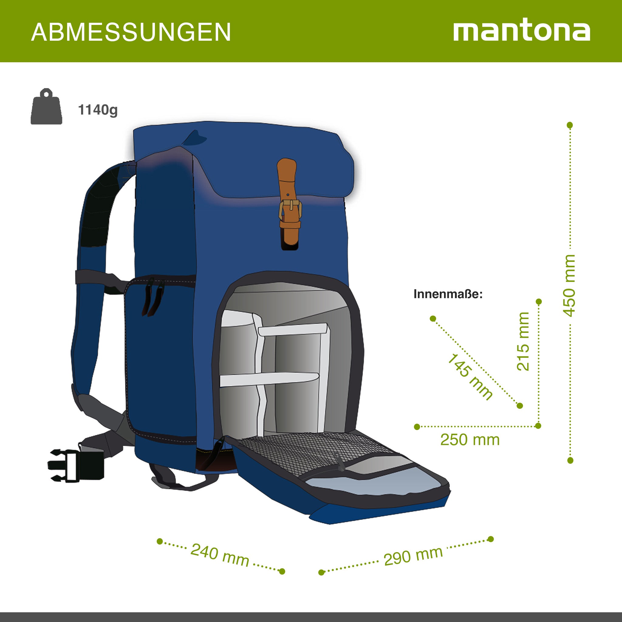 Mantona Luis junior Retro Zaino fotografico blu, per fotocamera con copertura antipioggia, borsa fotografica con scomparto per laptop, DSLR, 3 obiettivi e accessori fotografici