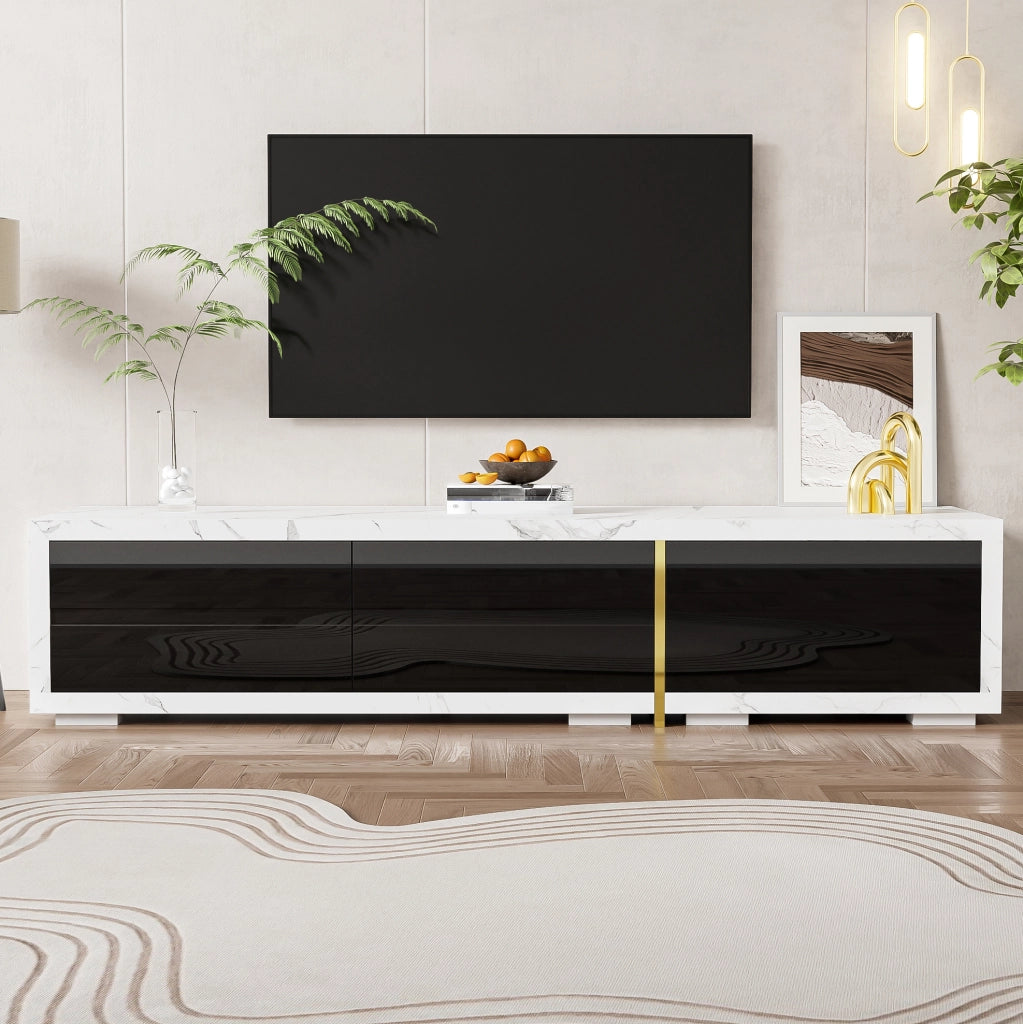 Mobile porta TV estensibile e girevole 140-260 cm effetto marmo bianco e nero