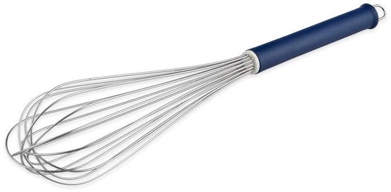 Manicotto di protezione in acciaio inossidabile, 40 cm, con maniglia in plastica blu e occhiello di fissaggio, con 16 anelli.