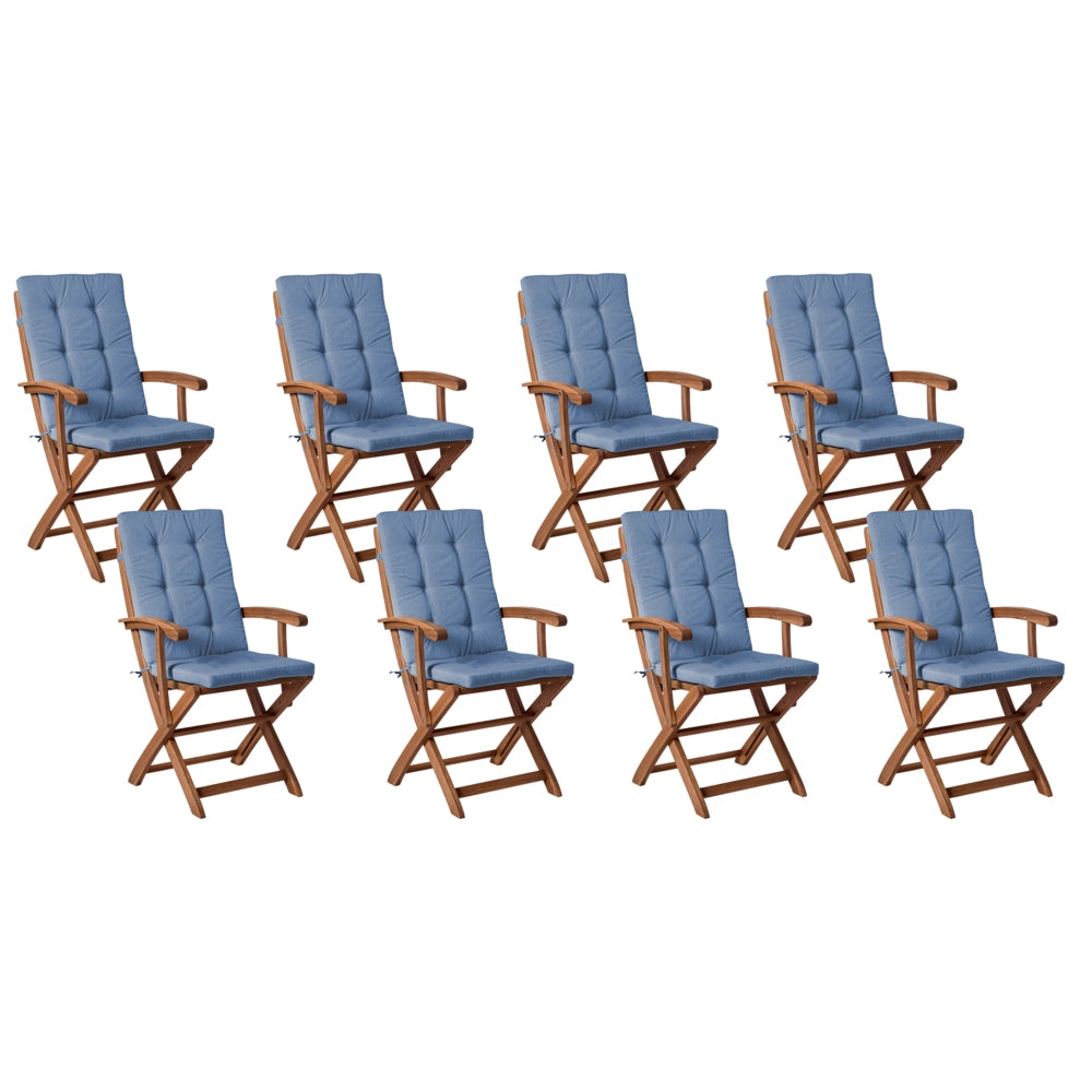 Set da pranzo da giardino con tavolo ovale sedie pieghevoli con cuscini blu a 8 posti Maui design rustico