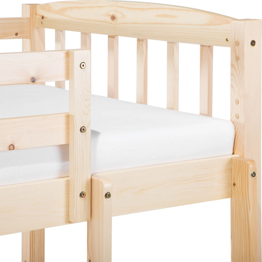 Letto a Castello Marrone Chiaro in Legno di Pino con Scala 90 x 200 cm