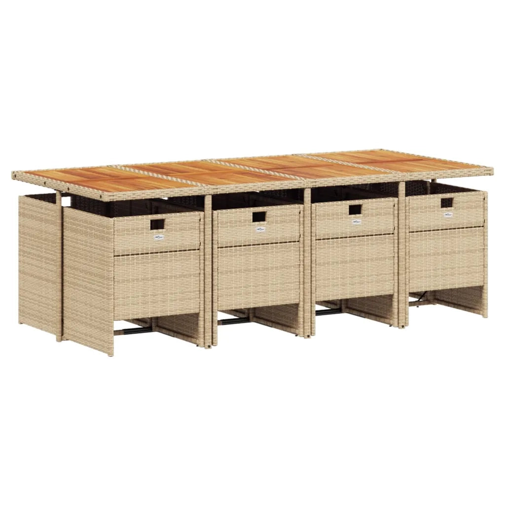 Set da Pranzo da Giardino 9 pz con Cuscini Beige in Polyrattan 3277695
