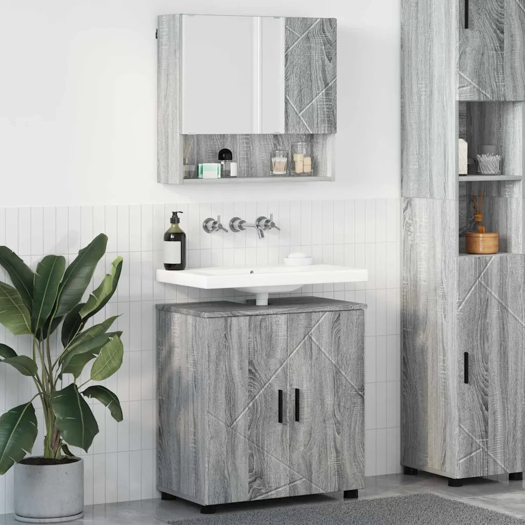 Set di mobili per il bagno con porta 2 pcs Grigio Sonoma 3392939