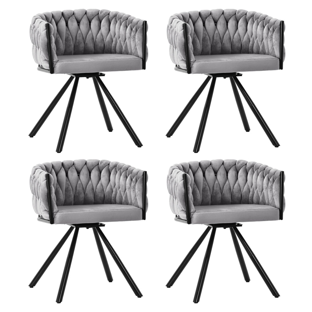 Set di 4 sedie da pranzo girevoli a 360° in velluto; con schienale ergonomico; grigio