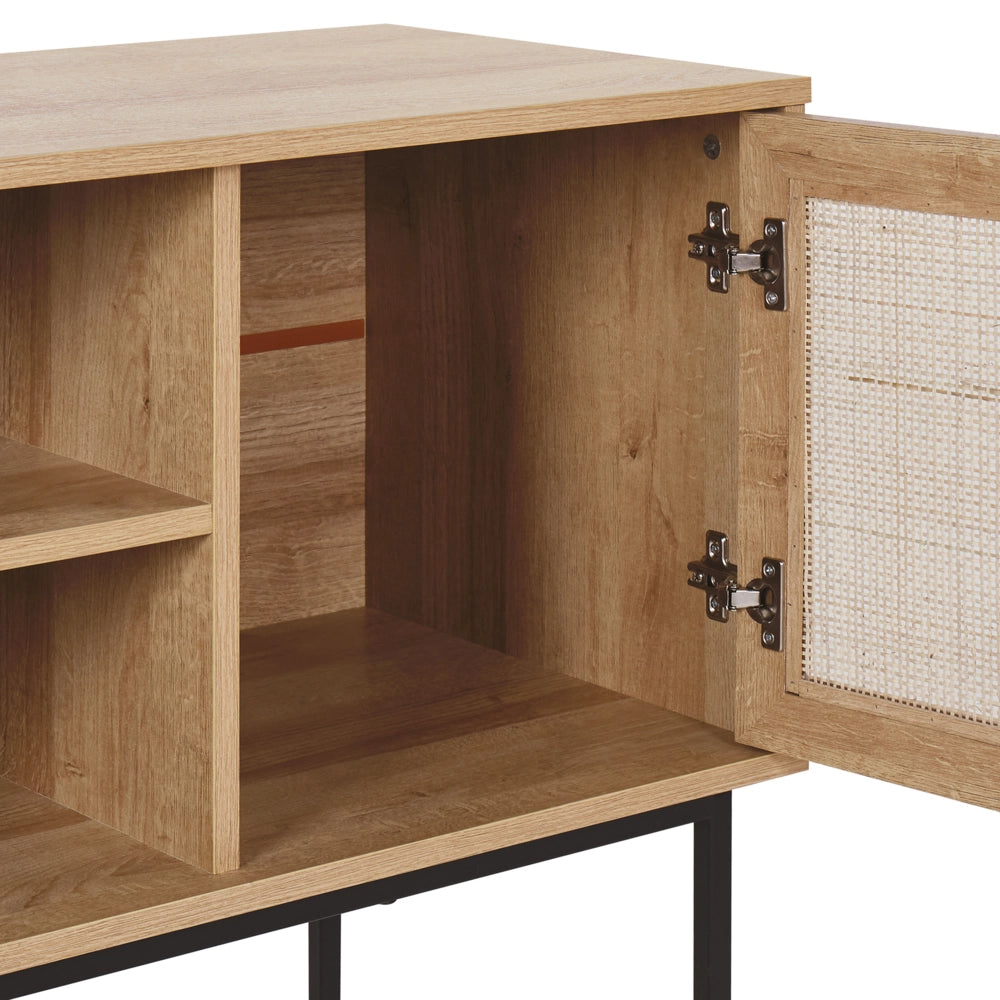 Mobile TV a 2 Ante in Rattan e Gambe in Metallo 120 x 63 cm Legno Chiaro