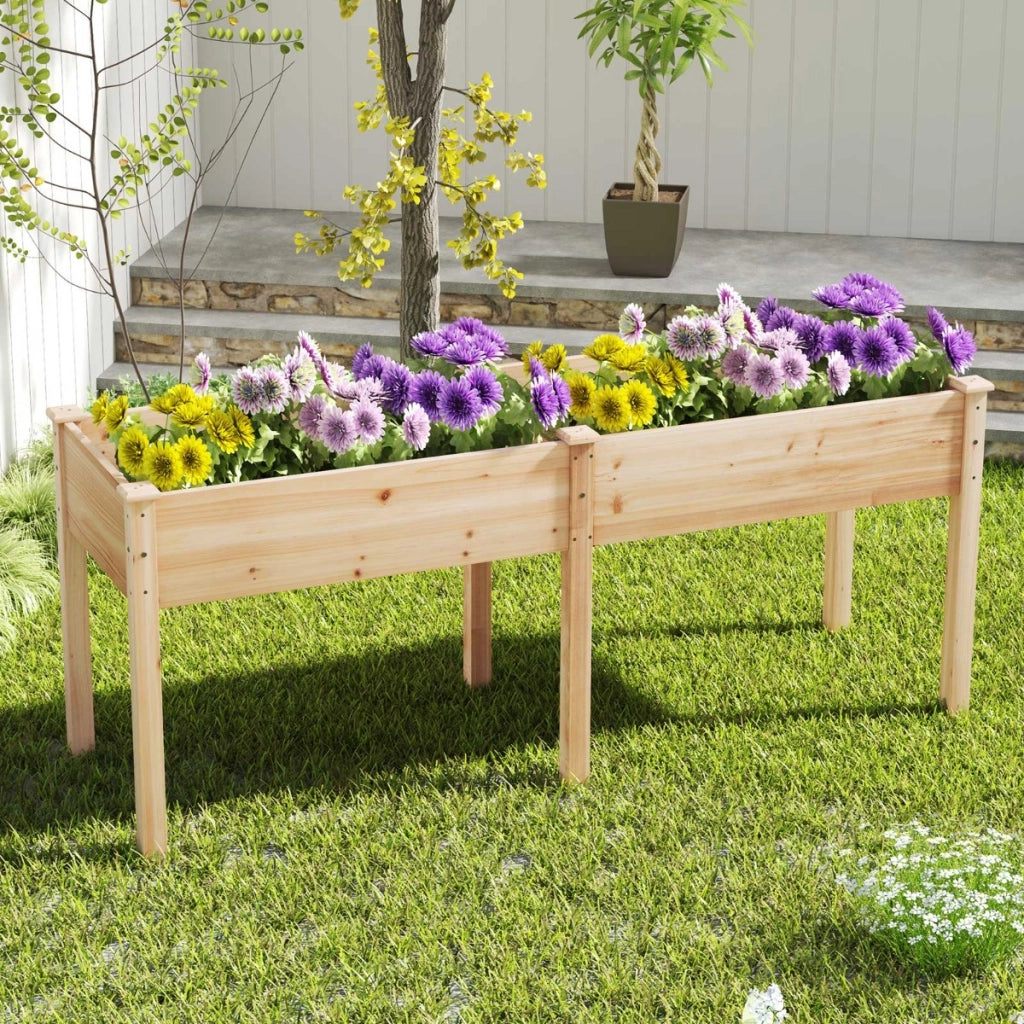 Fioriera rialzata con pannello divisore fori di drenaggio per giardinaggio per giardino, Fioriera da giardino rialzata balcone Naturale-Fioriere