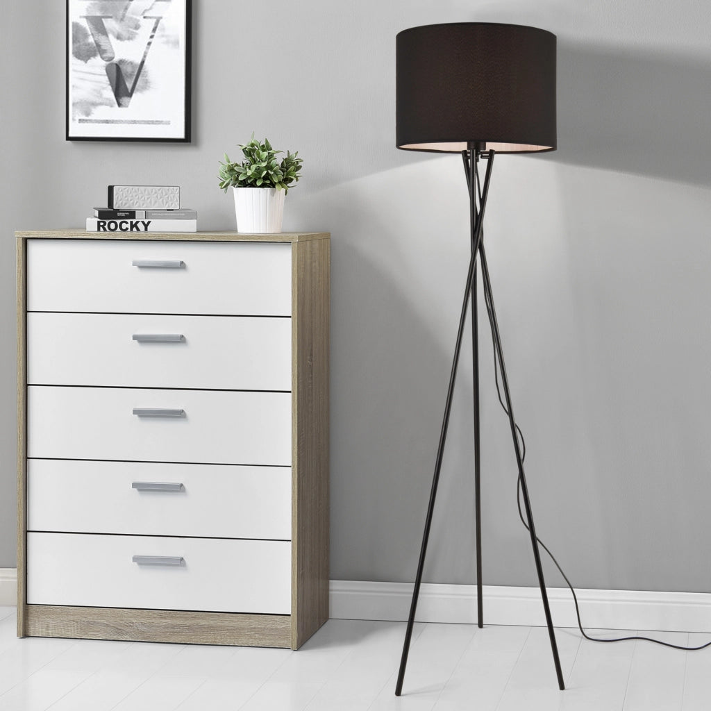 Lampada da Terra Grenoble con Paralume in Tessuto e Struttura a Treppiede in Metallo - Nero lux.pro
