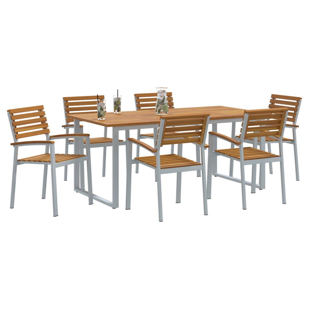 Set da pranzo da giardino 7 pezzi in legno massello di acacia e metallo