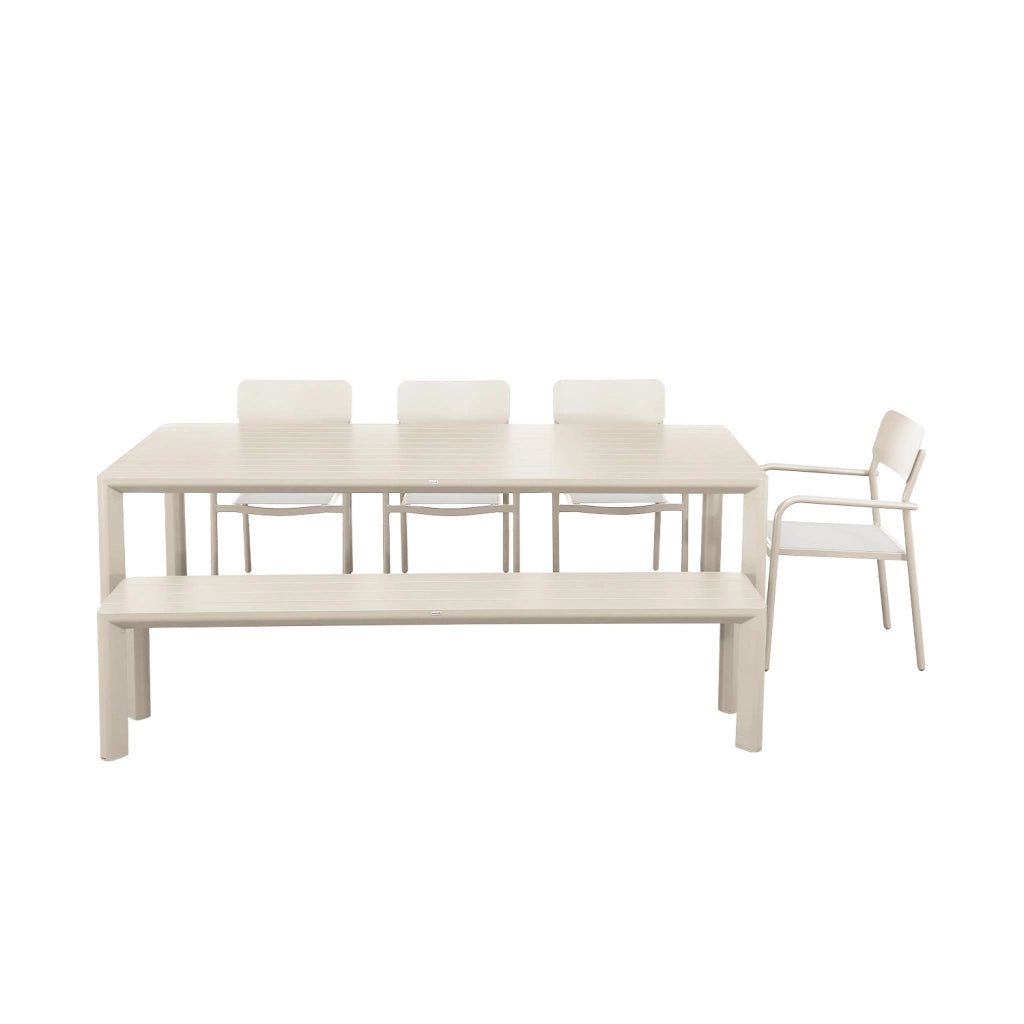 Set tavolo da giardino in alluminio con 1 panchina e 4 sedie, beige