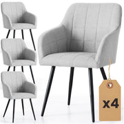 Set di 4 Sedie imbottite con cuciture quadrate LUXANO Grigio Chiaro gambe nere tessuto Lumos