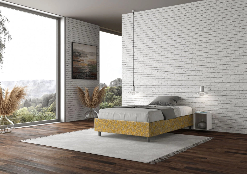 Letto una piazza e mezza con rete imbottito 120x210 tessuto Era 2 grigio Azelia
