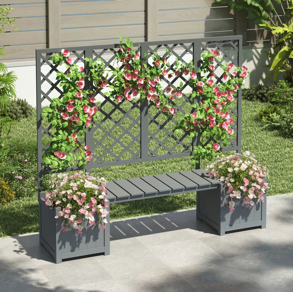 Fioriera con grigliato 169x145x42 cm con seduta in legno grigio