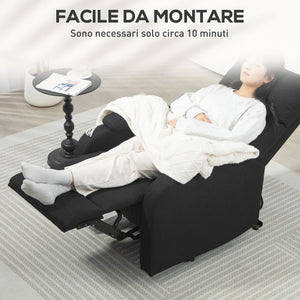 Poltrona Reclinabile Manualmente a 60° con Poggiapiedi in Tessuto Nero