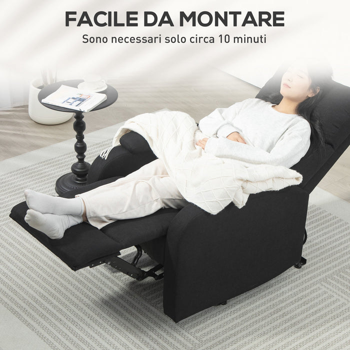 Poltrona Reclinabile Manualmente a 60° con Poggiapiedi in Tessuto Nero