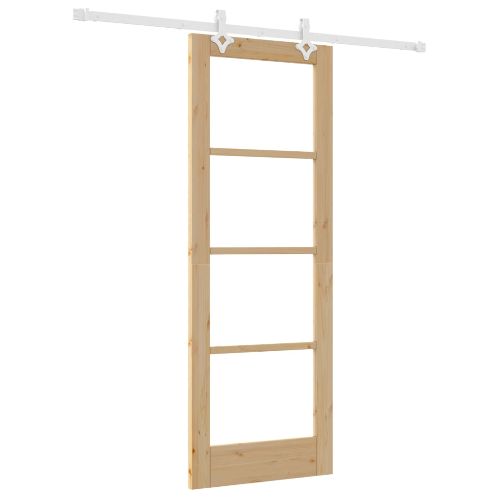Set Porta Scorrevole  con Hardware 73.5x198.5 cm in Legno Massello di Pino
