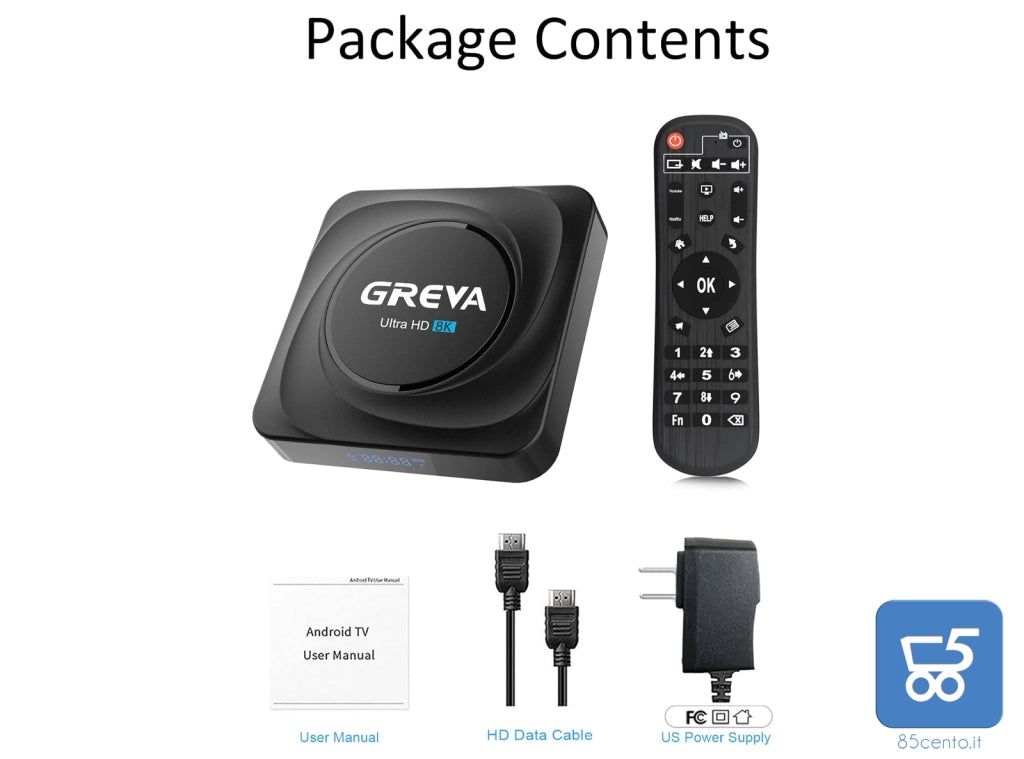 Android TV Box 11.0 8K CPU 4GB RAM 32GB ROM Supporto 100/1000M LAN Enternet 2.4G/5.8G WiFi BT 5.0 USB 2.0/3.0