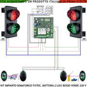 Kit Semaforo Orientabile 180° per Rampa Garage 24 Led Rossi 24 Led Verdi Lente Ø 124 mm Aliment. 230 V 3W IP65 Tempi Regolabili da 8 a 120. Due Coppie Fotocellule TX Batteria Rilevano Transito Veicoli