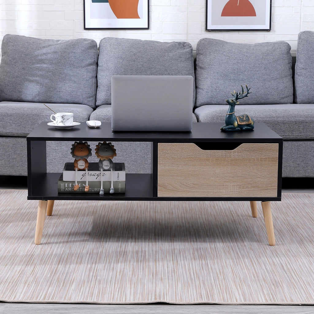 FREJATavolino nero in stile scandinavo con cassetto
