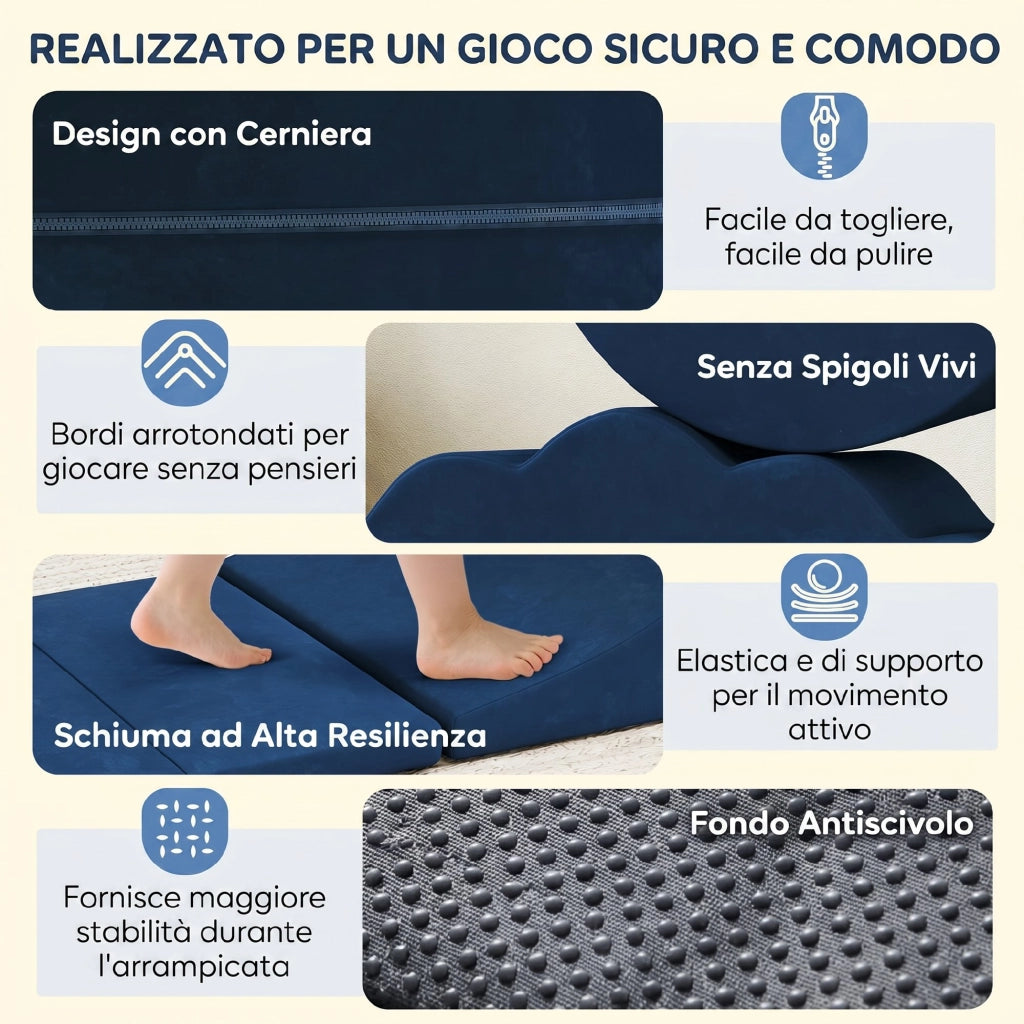 Set 7 Costruzioni Morbide per Bambini da 0,5-3 Anni con Base Antiscivolo in Schiuma e Velluto Blu