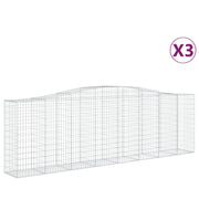 Cestini gabbioni recinzione a gabbia muro di contenimento ad arco 3 pezzi 400 x 50 x 120/140 cm ferro zincato argento 02_0040799
