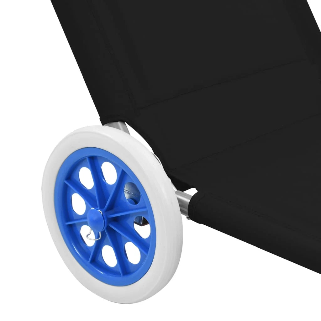 Sdraio sdraio prendisole lettino da giardino terrazzo pieghevole arredo da esterno con tendalino e ruote in acciaio nere 02_0012825
