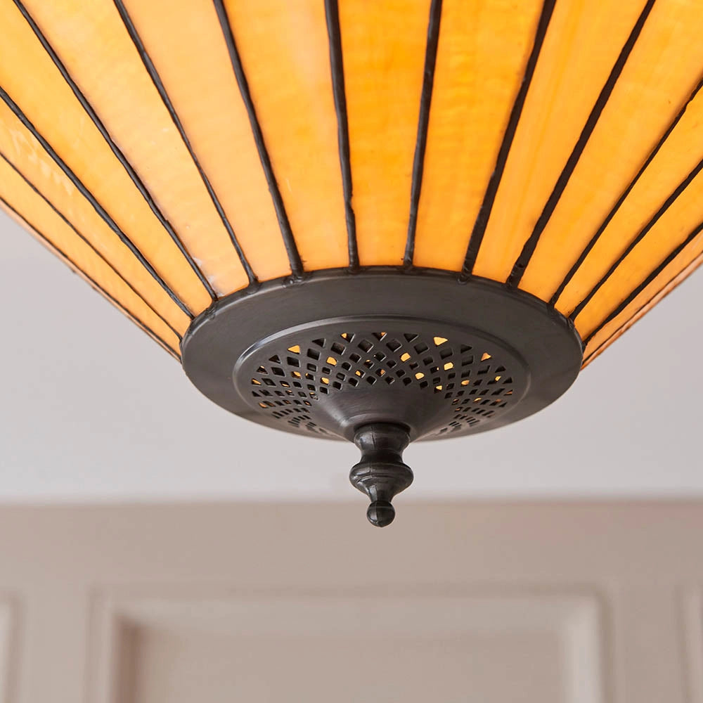 Plafoniera Tiffany vetro ambra fiori 2xE27 JAMELIA