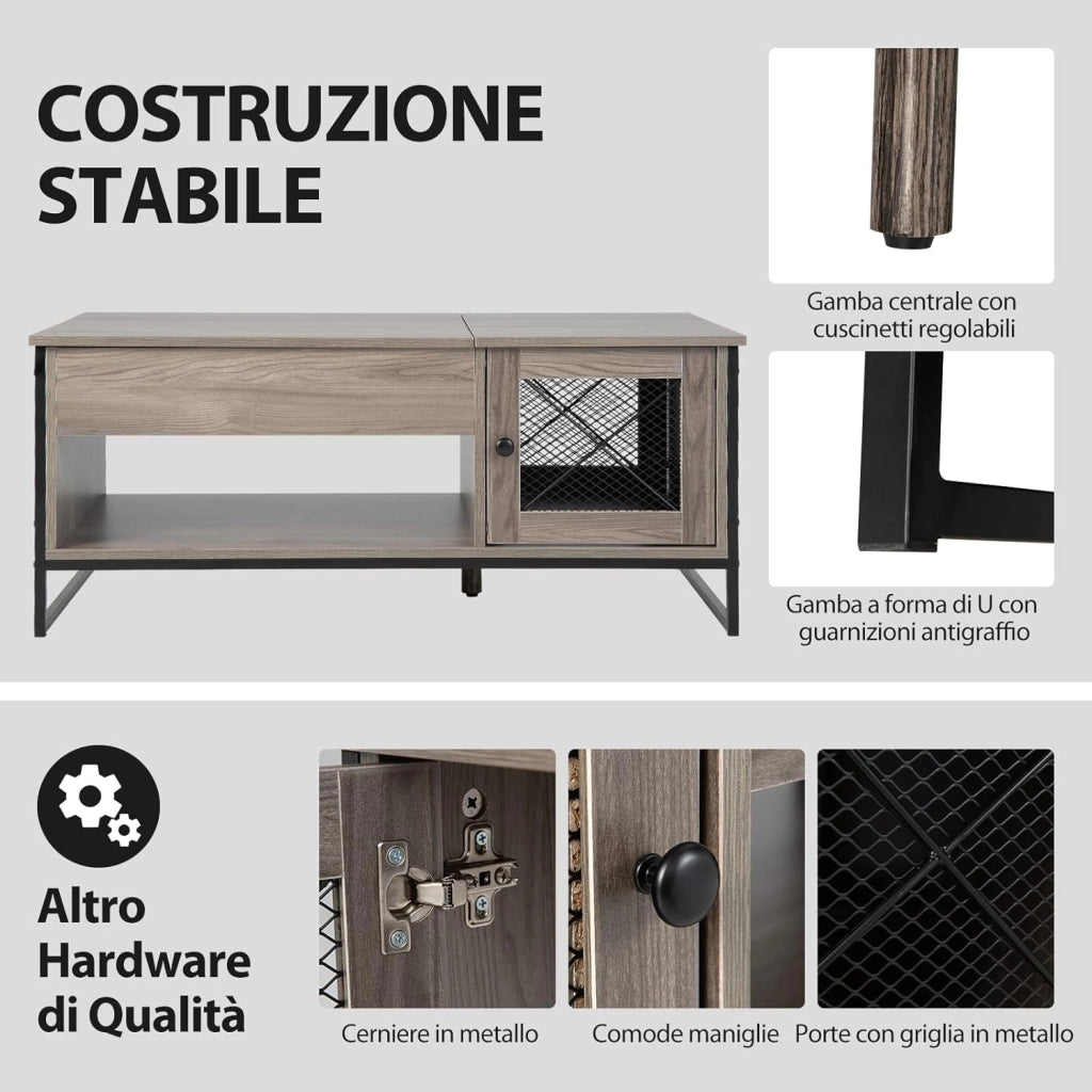 Tavolino da Salotto in Legno, Tavolino Basso Sollevabile con Scompartimento Nascosto, Tavolino da Divano Moderno per Soggiorno e Ufficio, 104 x 55 x 58 cm, Grigio