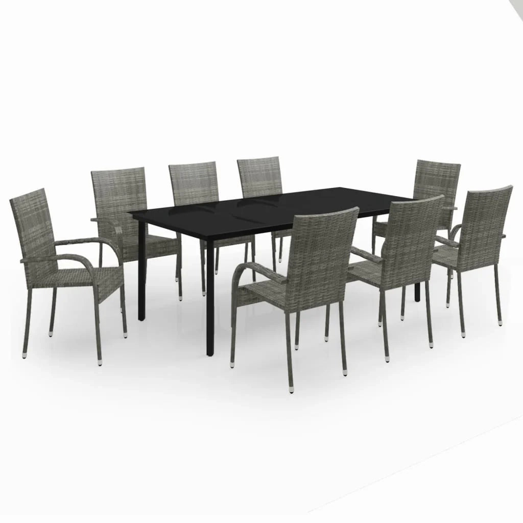 Set da pranzo da giardino da 9 pezzi mobili grigi e neri 02_0014097