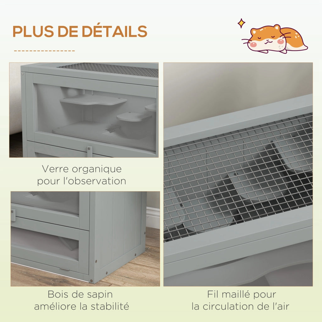 Gabbia per criceti ¨C Xylo ¨C 60x35x42 cm grigio con rampa e piattaforme