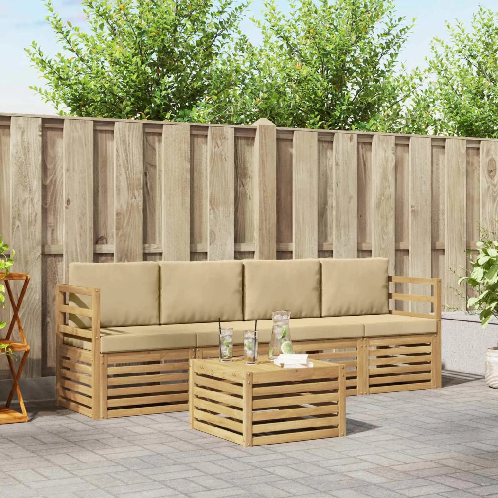 Set di divani da esterno 5 pcs Bianco e Beige Poliestere
