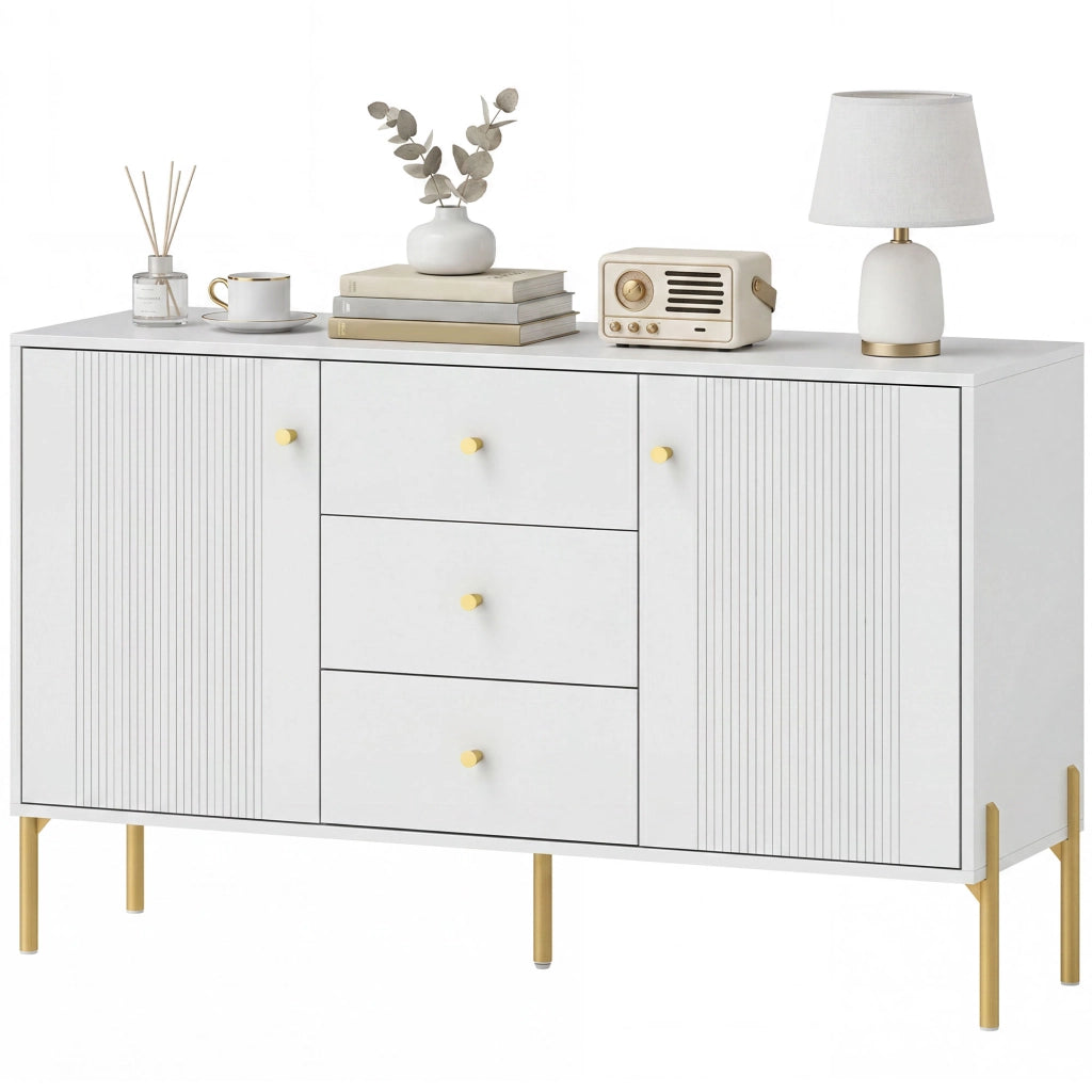 Buffet da cucina ¨C zephmum ¨C bianco, acciaio, 5 gambe, 2 porte, 3 cassetti