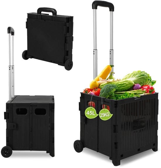 Carrello per spesa - con 2 ruote fino a 40 KG - Carrello per spese - 45 L - per spese, viaggi e campeggio - Nero