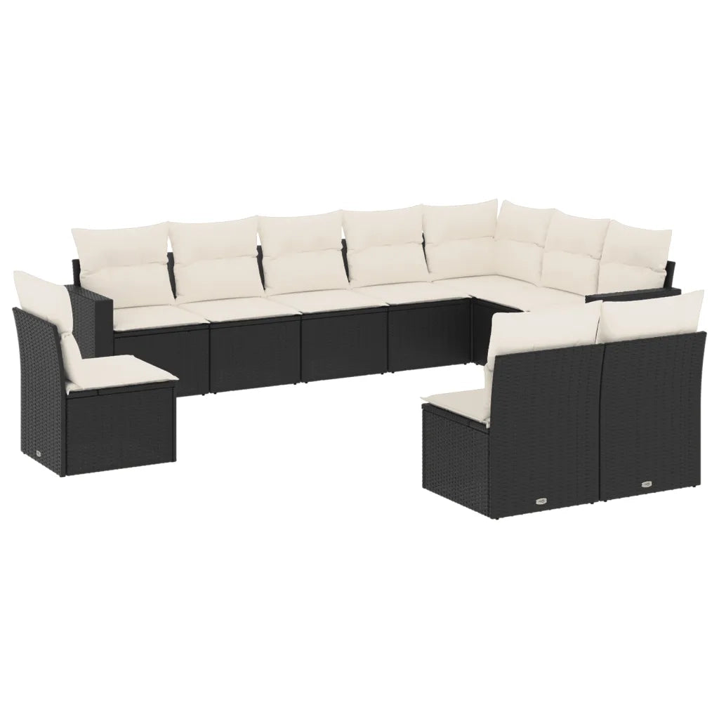 Set Divani da Giardino 10pz con Cuscini in Polyrattan Nero 3251443