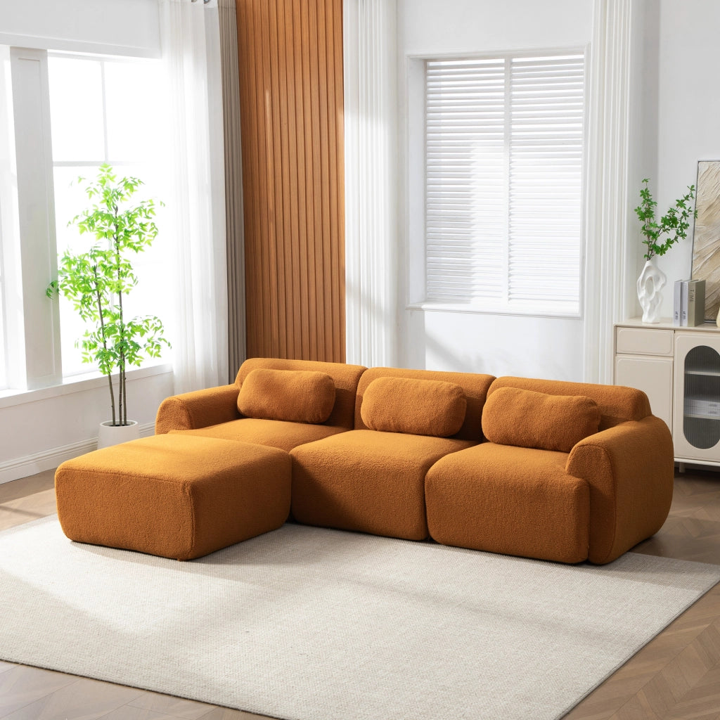 Divano modulare in ciniglia 3 posti 271x177x71 cm caramello