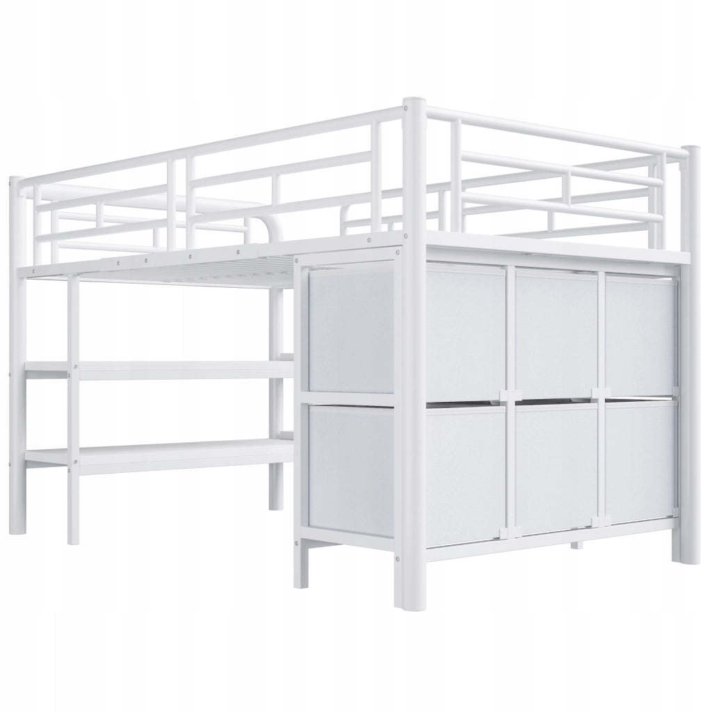 Letto a castello 90x200 - Xylo - Bianco, metallo, con ripostiglio