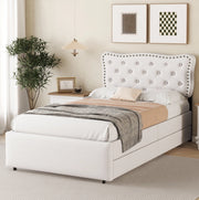 LETTO imbottito 90x200 cm beige chiaro con 2 cassetti