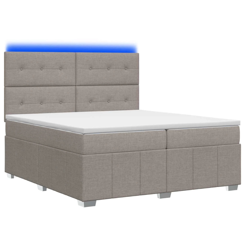Letto Box Spring LED con Materasso Tortora 200 x 200 cm Tessuto 3455686