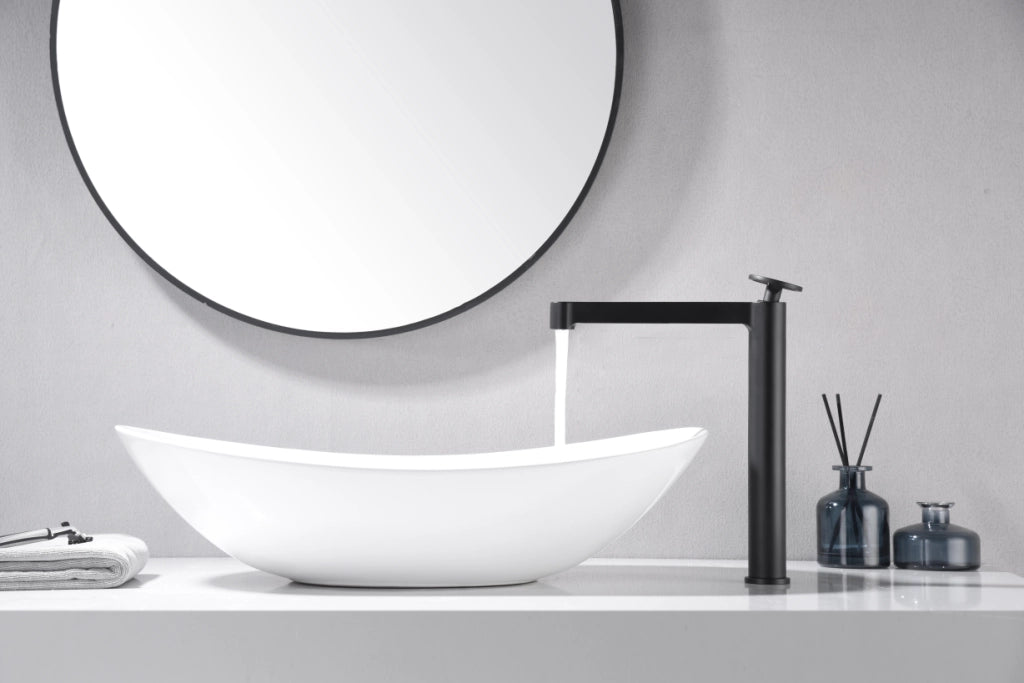 IMEX Miscelatore monocomando alto per lavabo in ottone nero opaco con cartuccia ceramica Ø26 mm TOP e 2 flessibili 3-8 inclusi altezza 272 mm canna 180 mm – modello Imex-BDC033-3NG