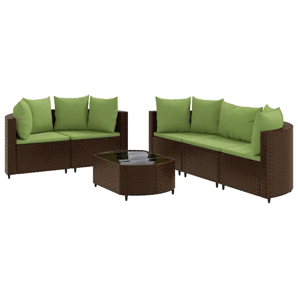 Set Divano da Giardino 6 pz con Cuscini Marrone in Polyrattan