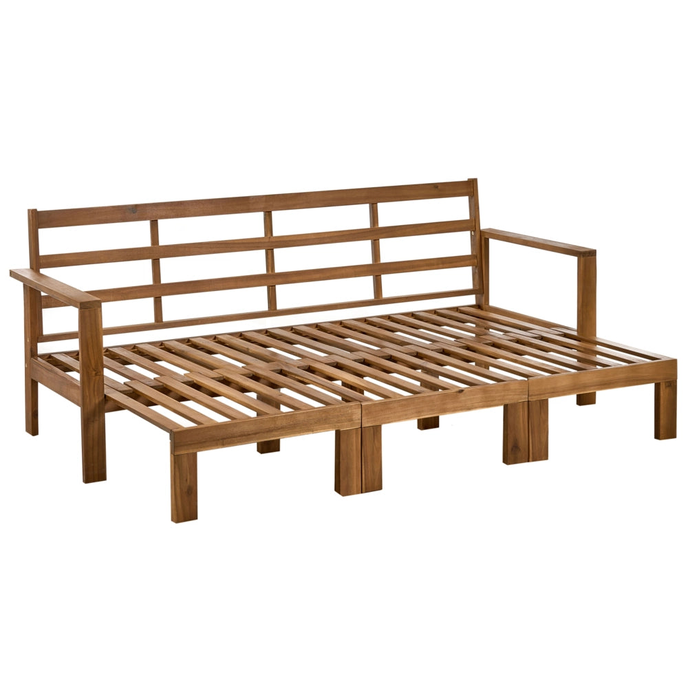 Panca da giardino in legno d'acacia 190 cm trasformabile per esterni con cuscini beige chiaro stile moderno